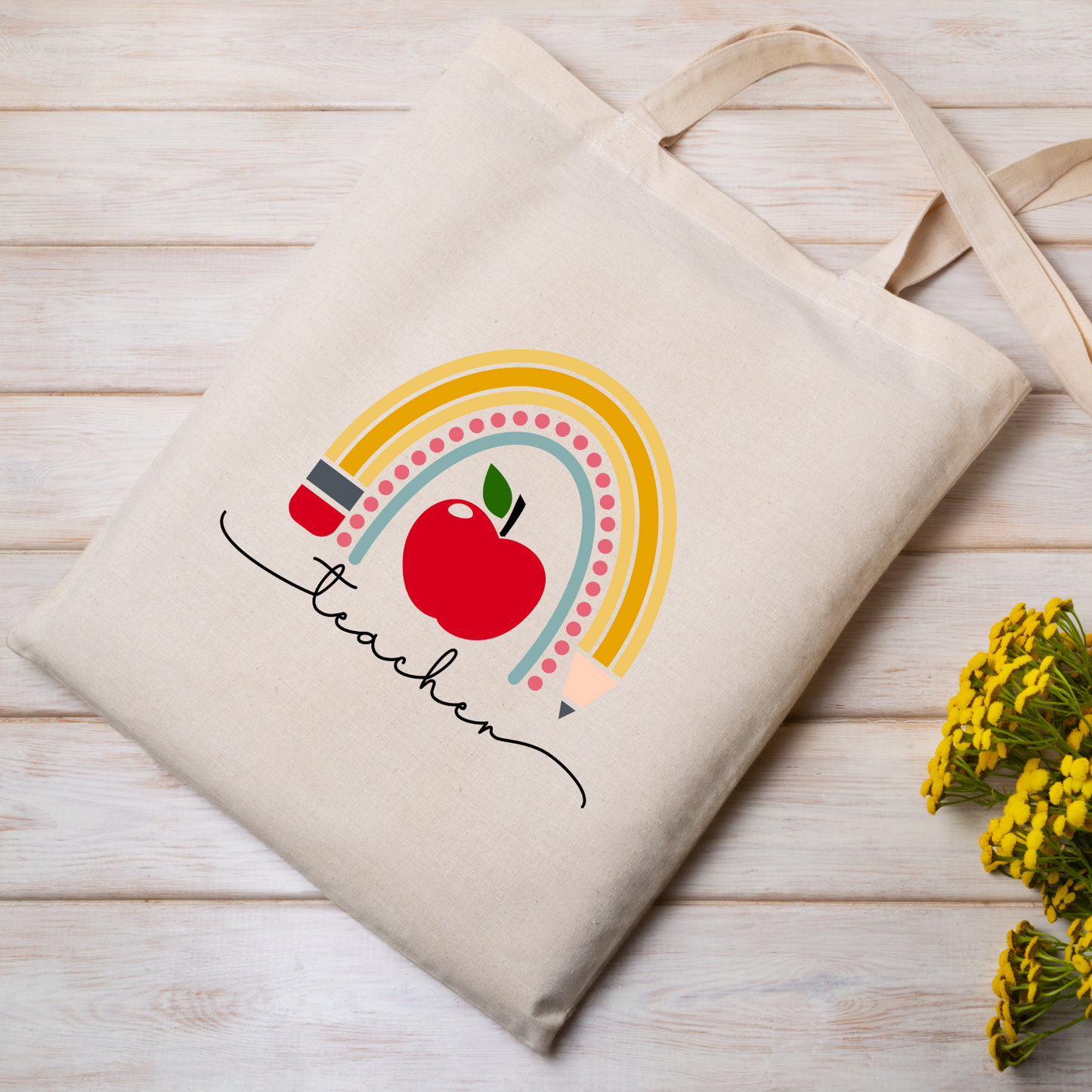 Teacher rainbow themed tote bags