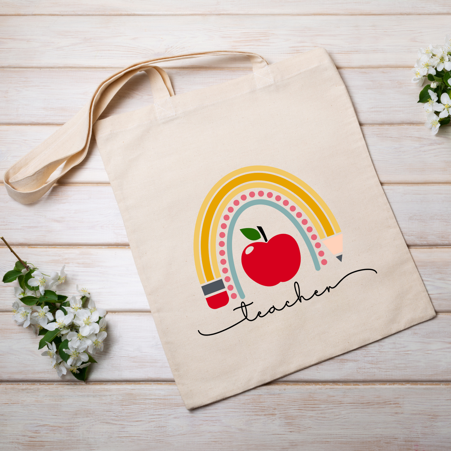 Teacher rainbow themed tote bags