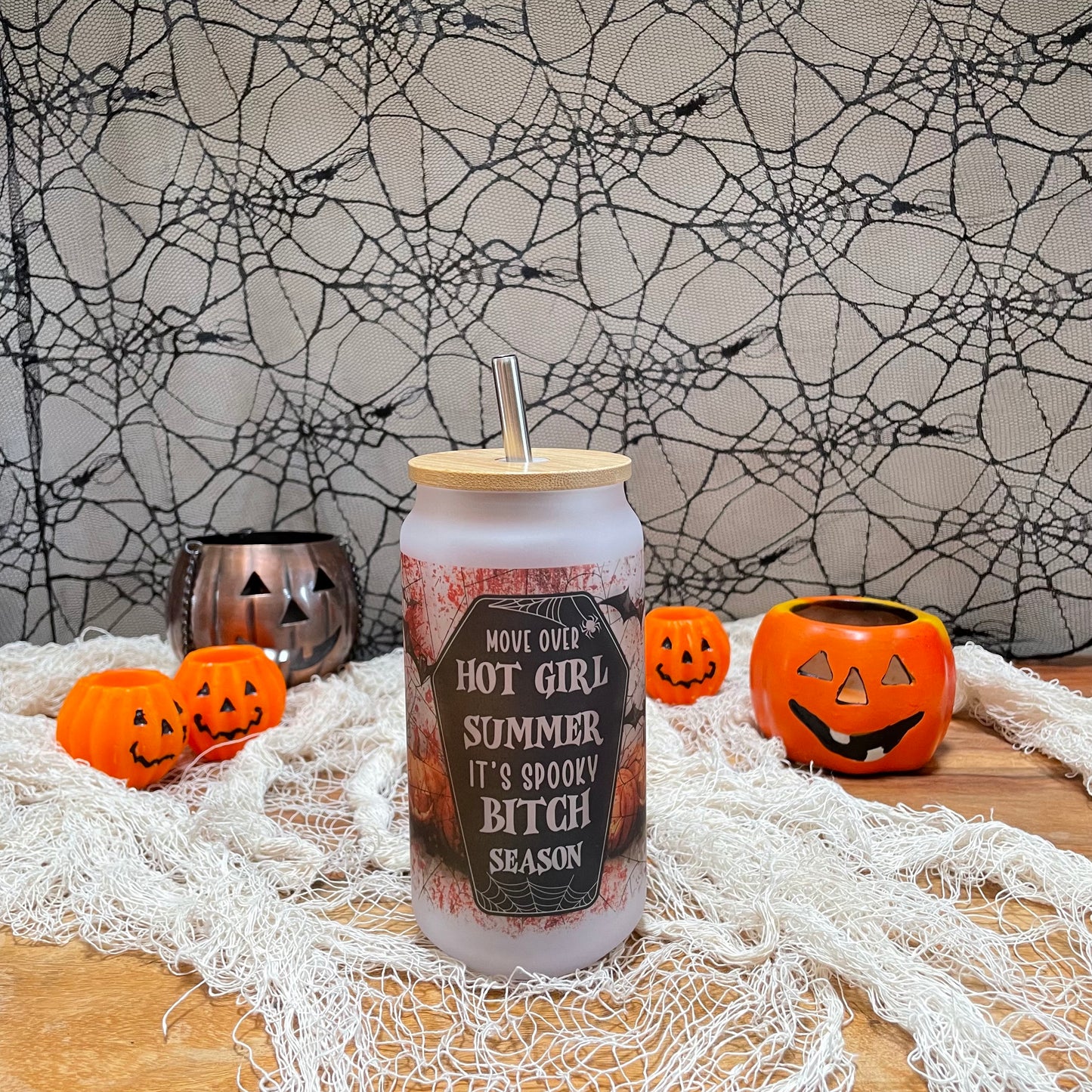 Spooky season frosted glass tumbler 18oz
