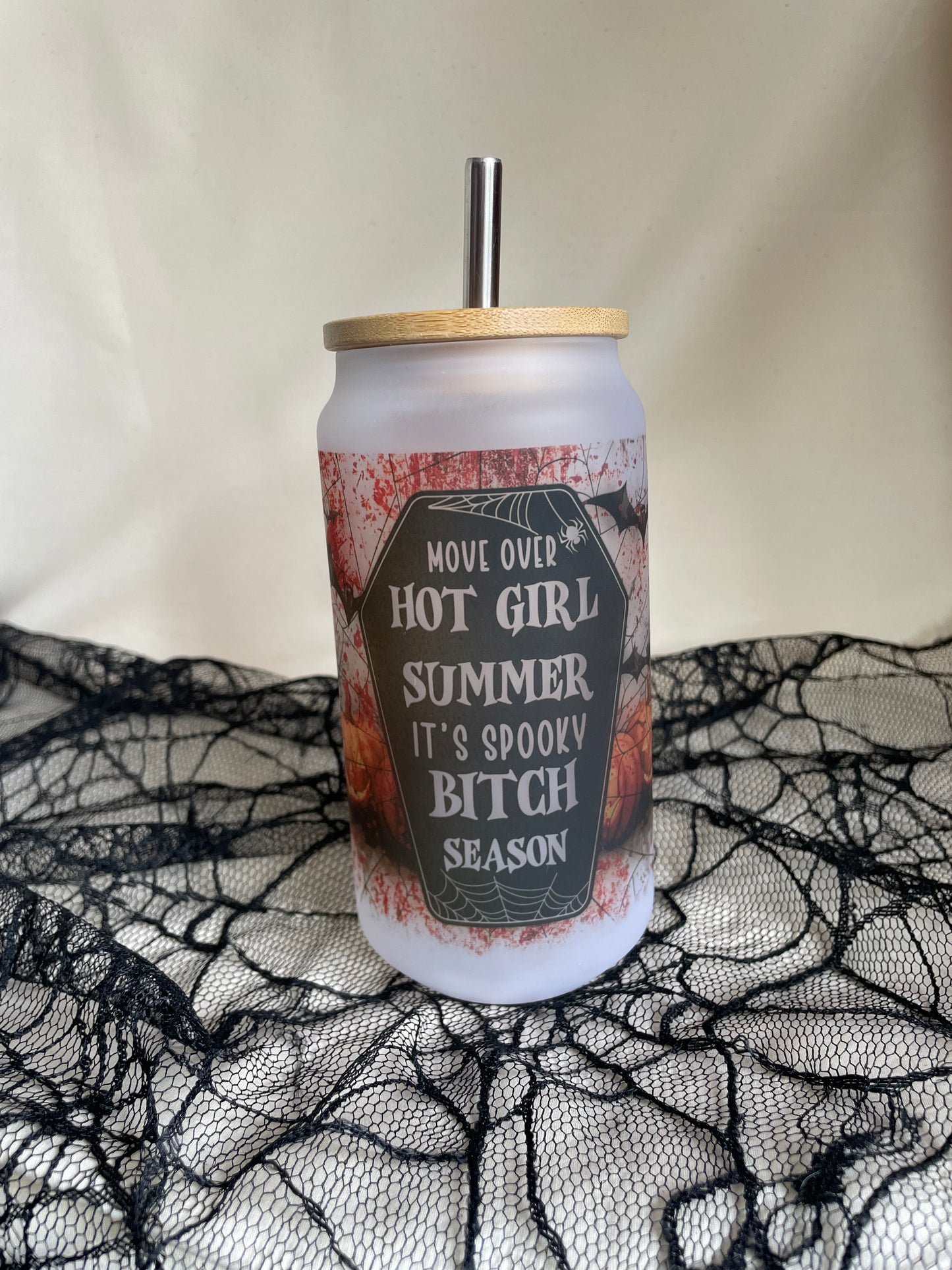 Spooky season frosted glass tumbler 18oz