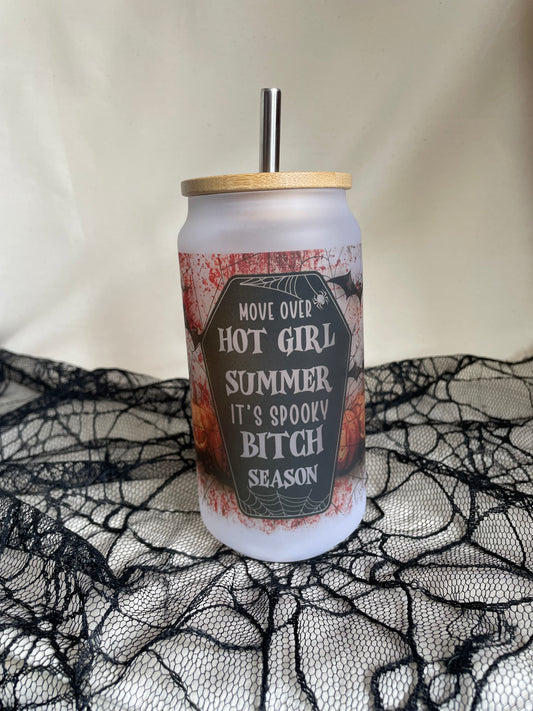 Spooky season frosted glass tumbler 18oz
